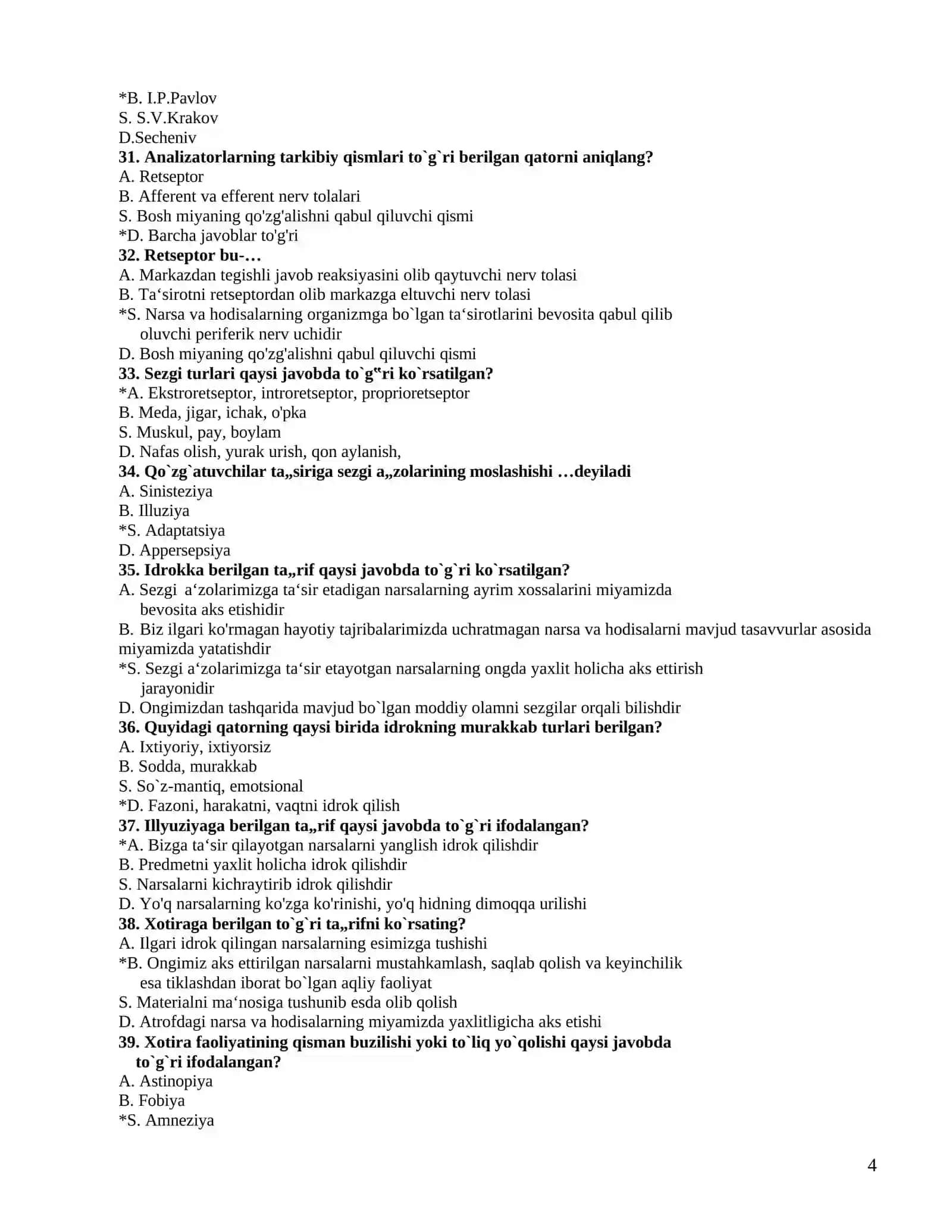 Psixologiya fanidan test savollari 4