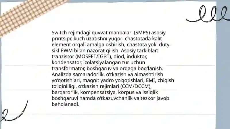 Elektron qurilmalarning elektr taminot manbalari ishlash prinsiplarini taxlil qilish 4
