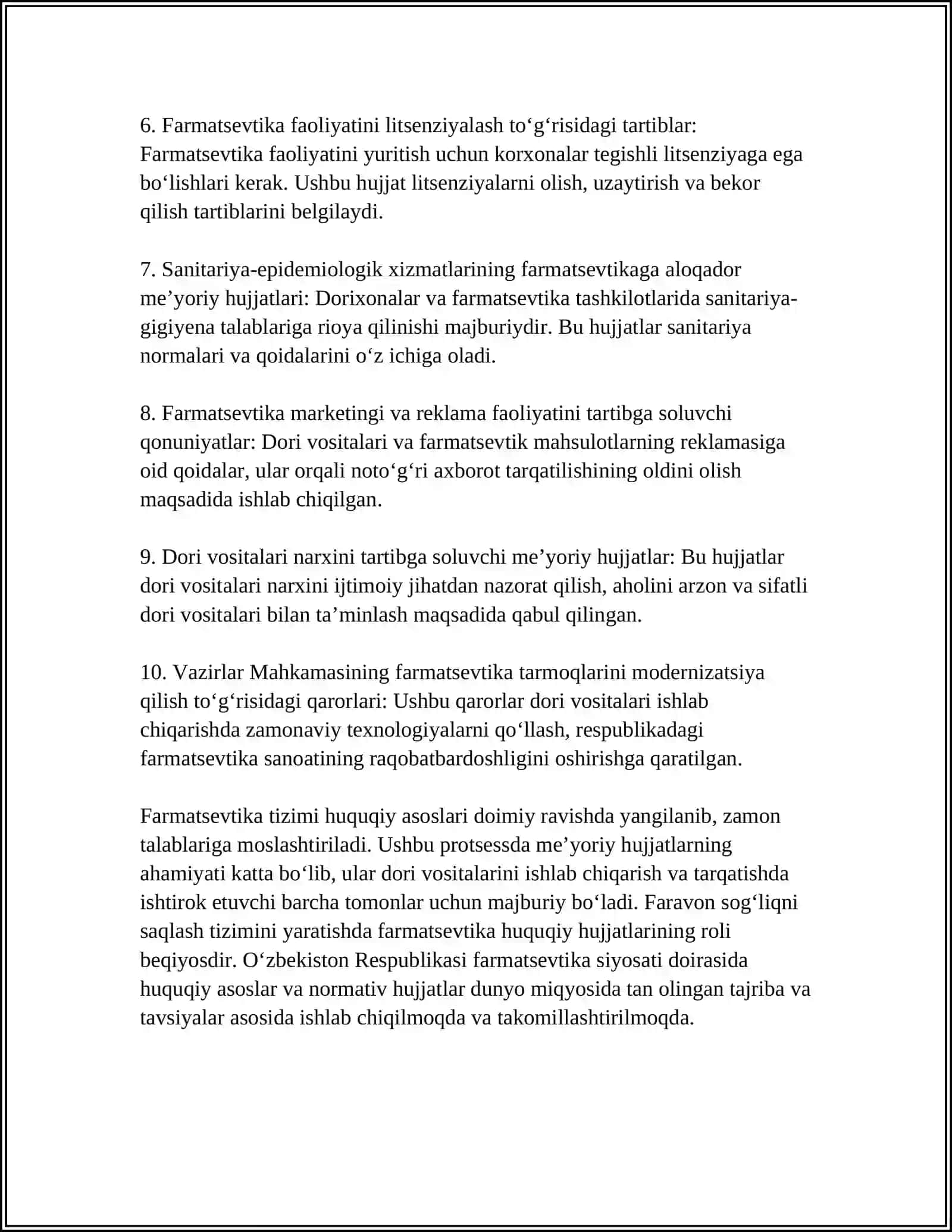 O'ZBEKISTON RESPUBLIKASIDA FARMATSIYA ISHINI TASHKIL QILISH 4
