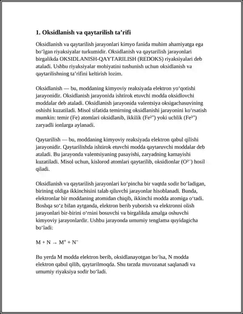 OKSIDLANISH QAYTARILISH RIYAKSIYALI MOHIYATI 4