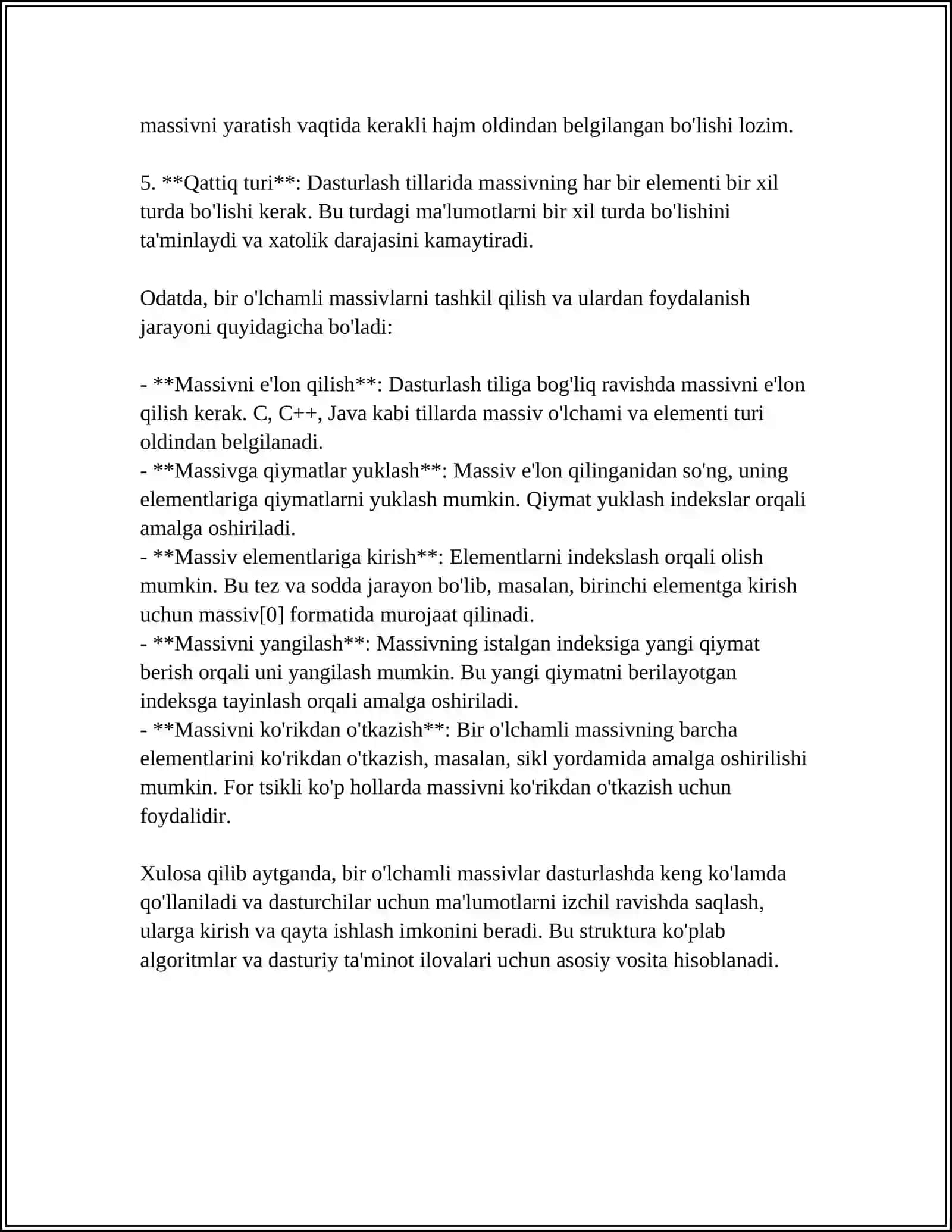 BIR O’LCHAMLI ROYHATLAR BILAN ISHLASH 4
