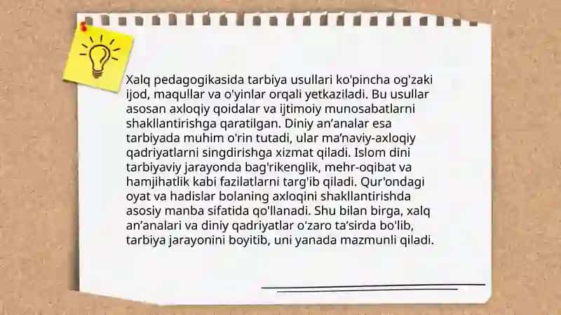 Xalq pedagogikasida taʼlimiy-tarbiyaviy gʻoyalarni aks ettiruvchi diniy taʼlimotlar 4