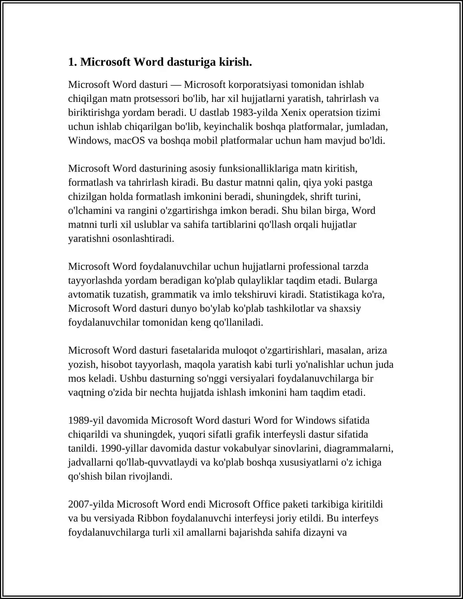 MICROSOFT WORD MATN MUXARRIRI DASTURIDAN FOYDALANISH MICROSOFT WORD DASTURI YORDAMIDA MATNLARNI TAXRIRLASH ASOSLARI 4