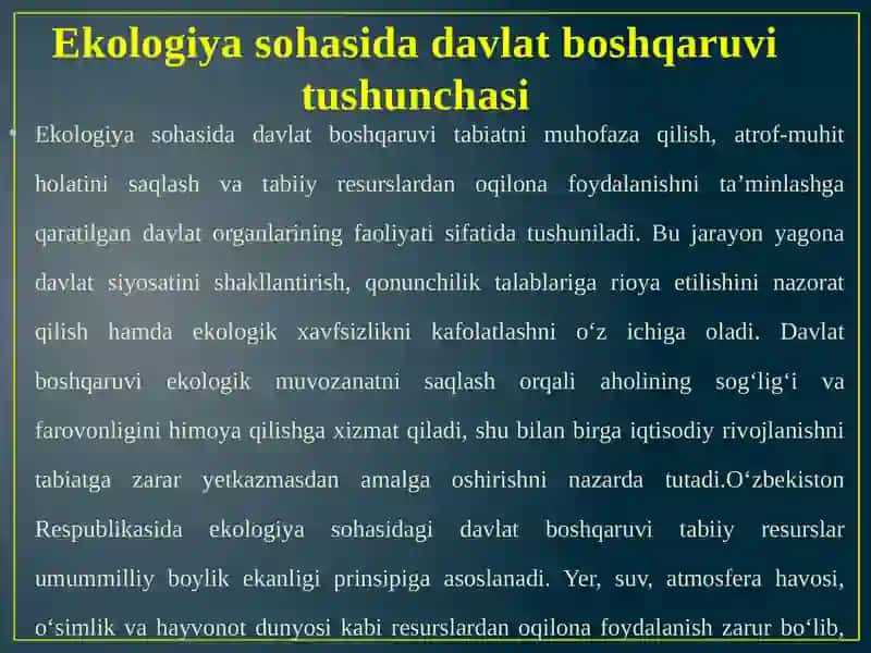 Ekologiyasohasida davlat boshqaruvitushunchasi 4