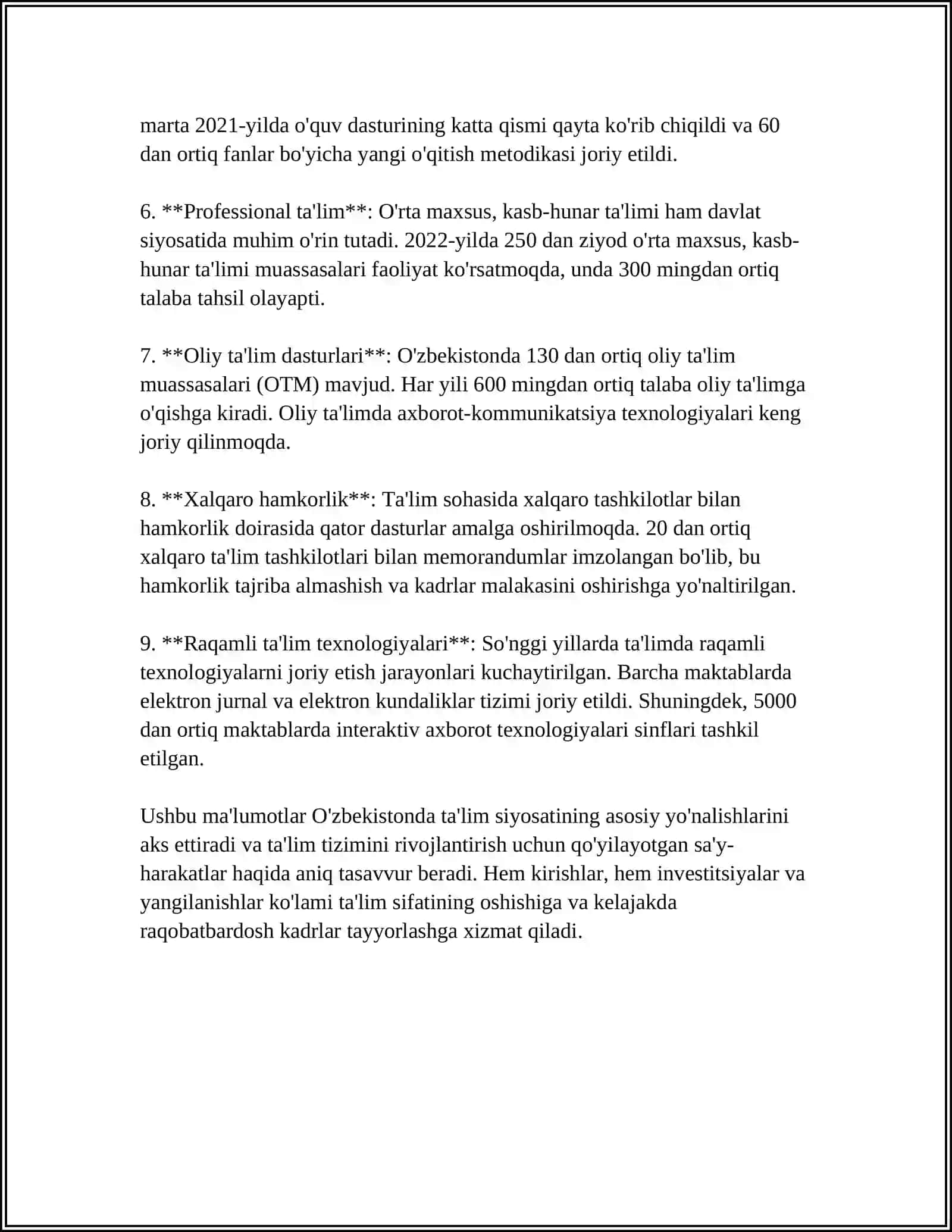 MUSTAQIL ISH Mavzu: TAʼLIM SIYOSATI 4