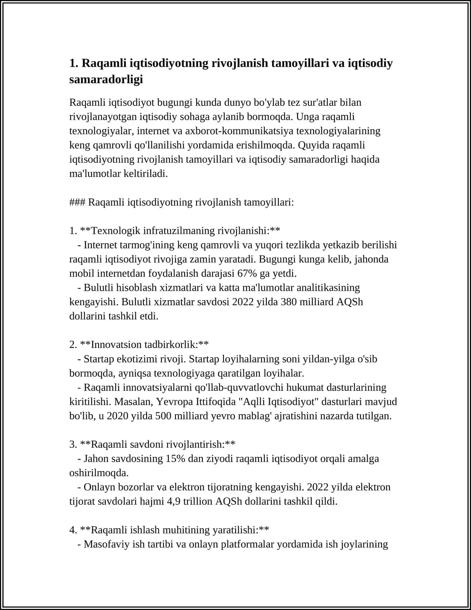 RAQAMLI IQTISODIYOTNI RIVOJLANTIRISH VA AXBOROT TEXNOLOGIYALARINI OʻRNI 4