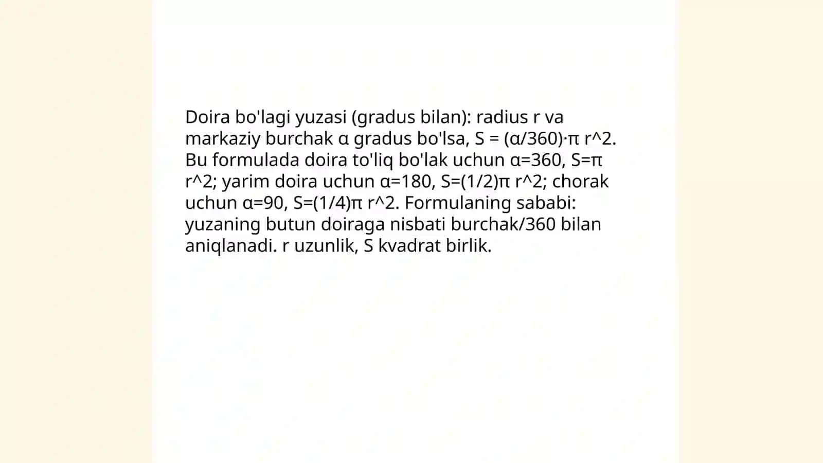 Doira bo'laklari yuzi 4