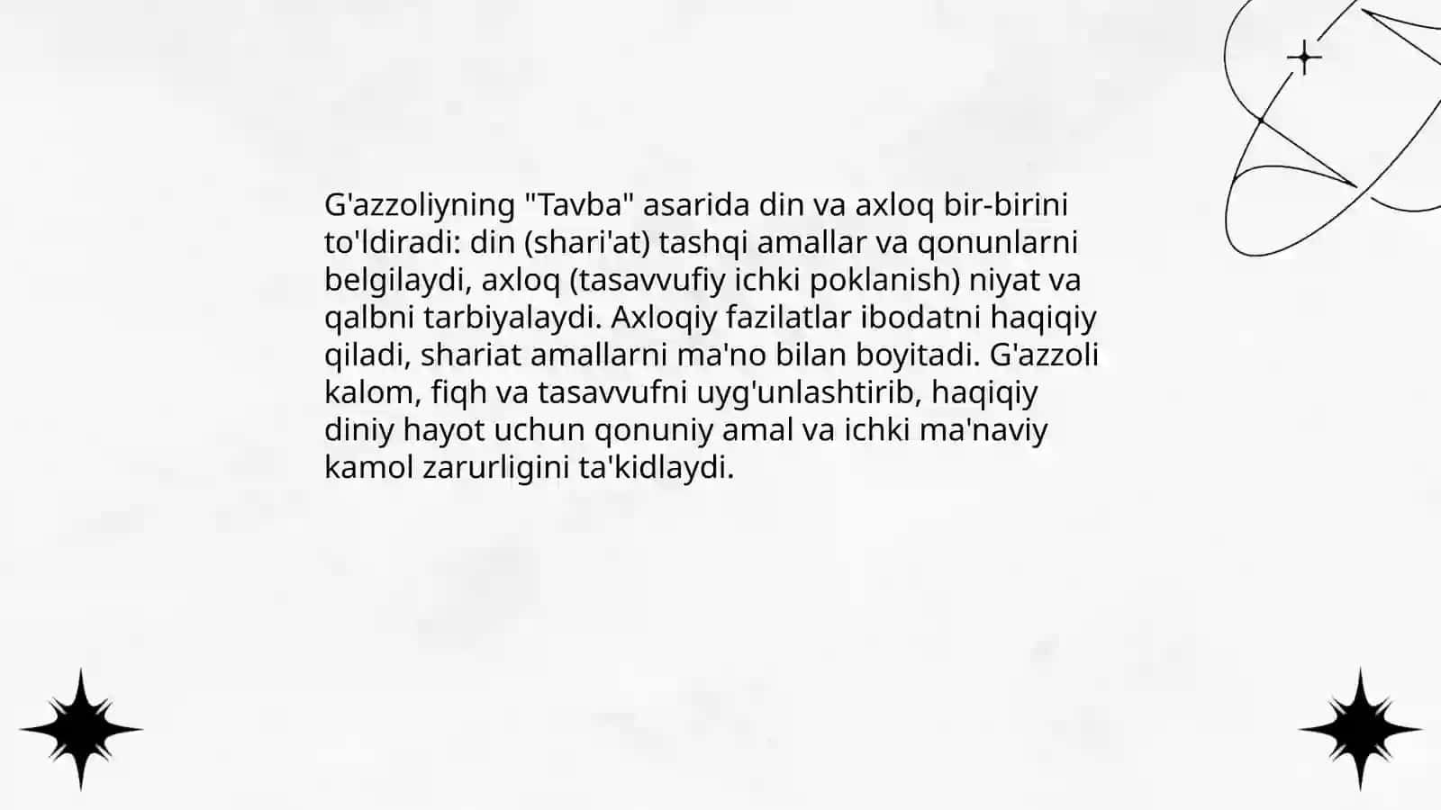 G'azzoliyning Tavba asari asosida "Din va axloq"haqida esse 4