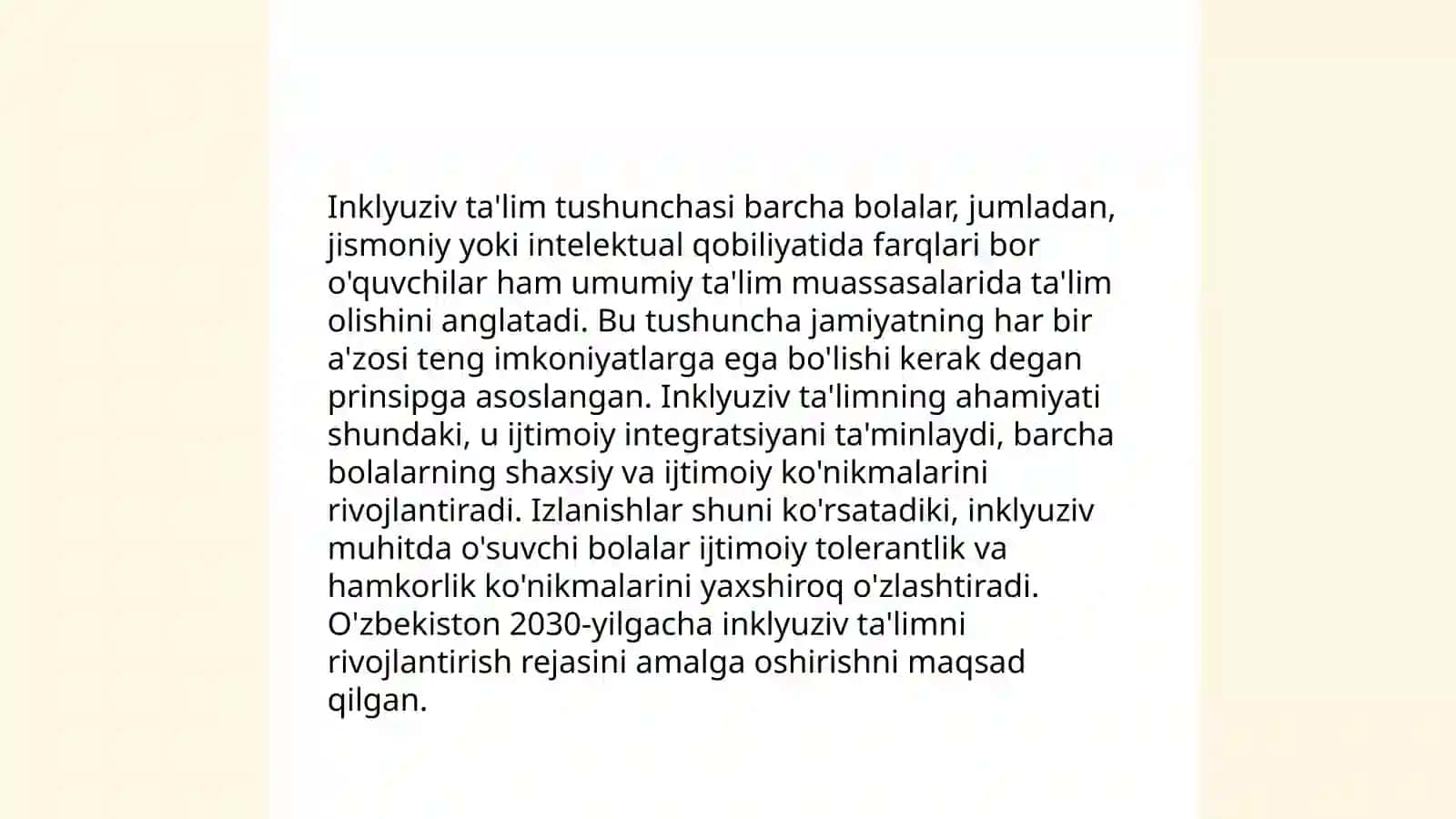 O'zbekiston Respublikasida inklyuziv ta'limni qo'llab-quvvatlashning xuquqiy asoslari va amaliy tajribalar 4