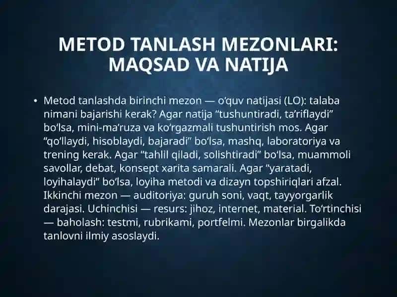 Ta’lim metodlari va vositalarini tahlil qilish 4