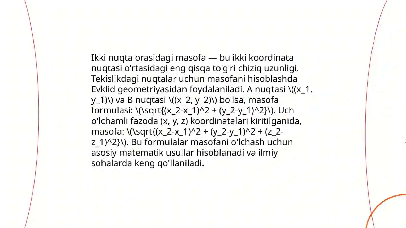 Tekislik va fazoda ikki nuqta orasidagi masofa 4