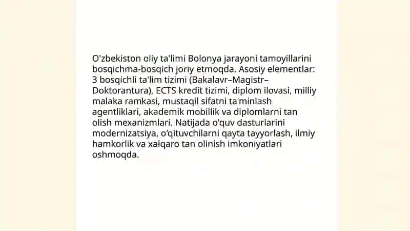 Oliy ta'lim tizimida o'zgarishlar islohotlar 4