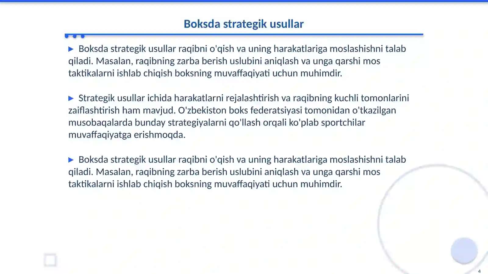 Boks buyicha texnik usullarni tavsiflanishi 4