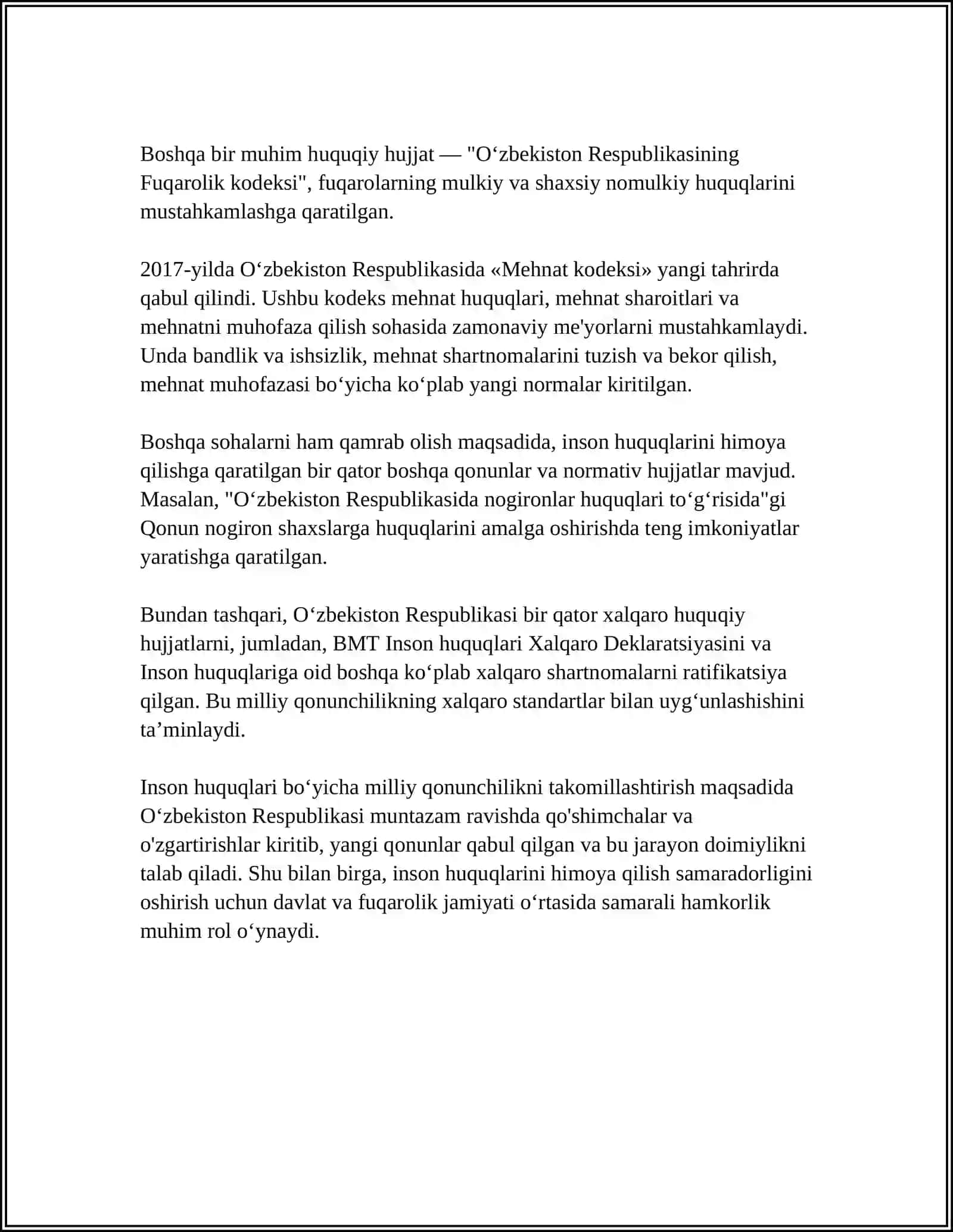 O'ZBEKISTONDA INSON HUQUQLARI VA ERKINLIKLARI KAFOLATINING YARATILISHI 4