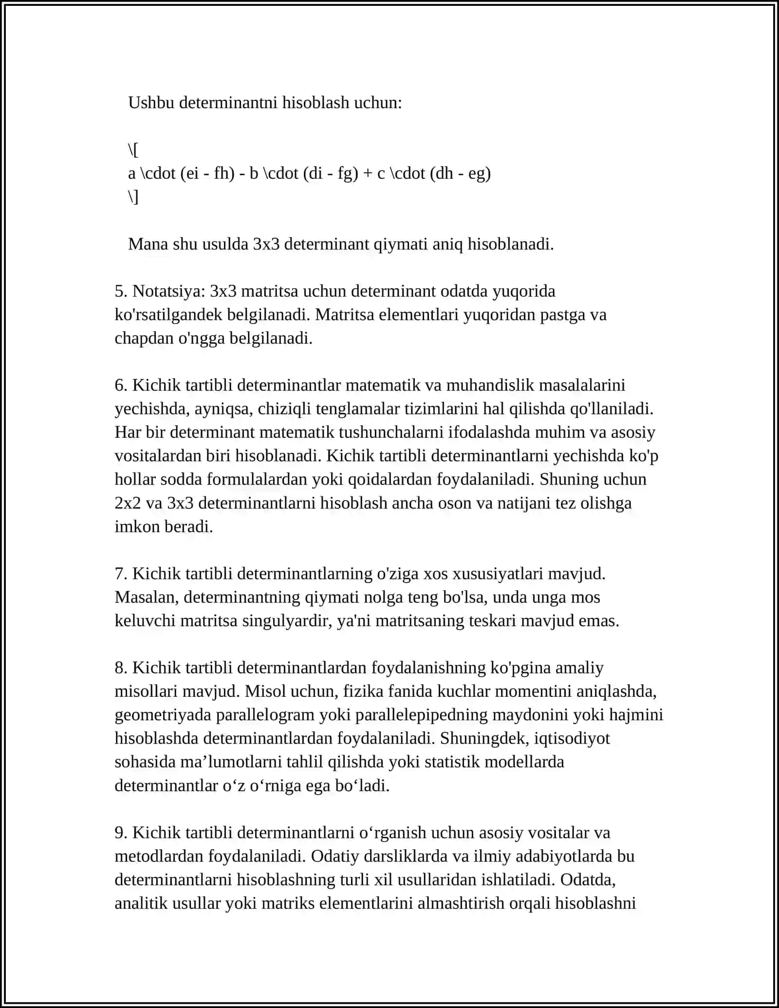 KICHIK TARTIBLI DETERMINANTLAR 4