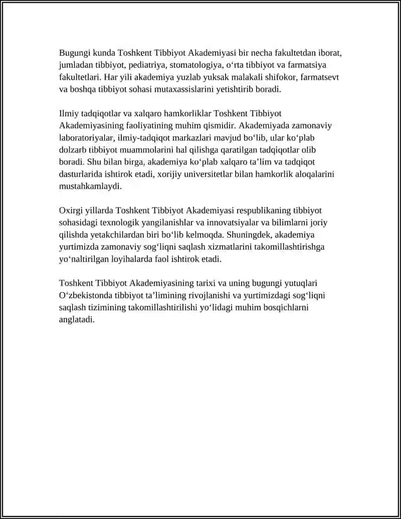 Toshkent Tibbiyot Akademiyasi Referat 4