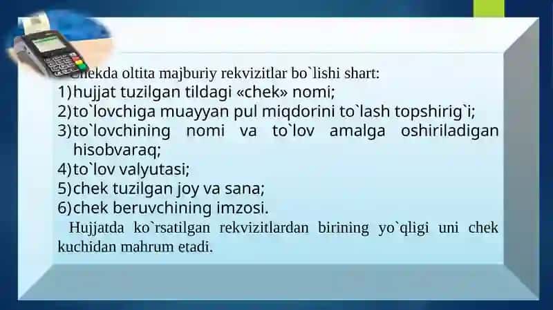 CHEKLAR BILAN HISOB KITOBLAR 4