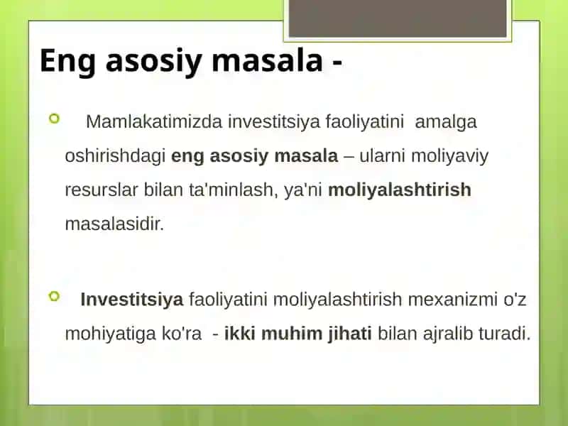 Real investitsiya loyihalarining samaradorligini baholash 4