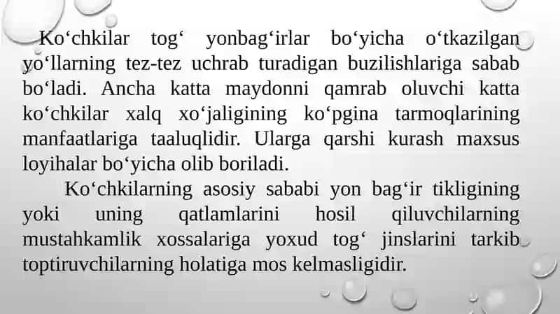 Ko‘chkili va to‘kilmaliyerlarda Yo‘llarni loyihalash 4