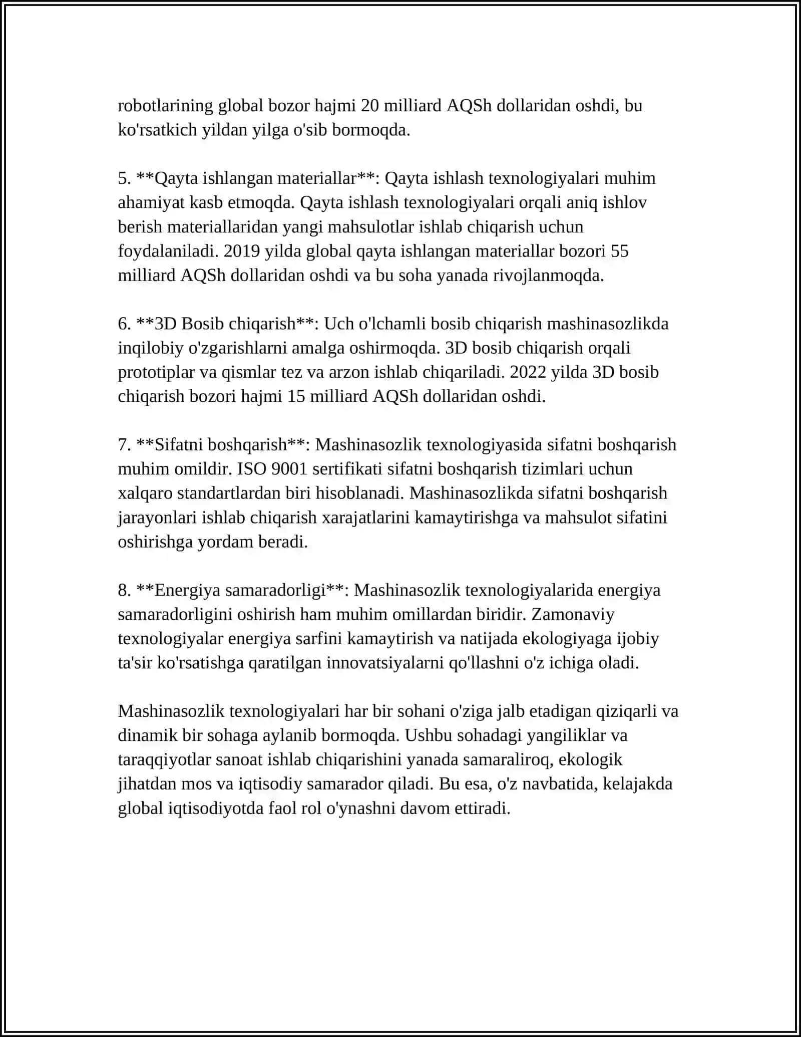 MUSTAQIL ISH Mavzu: MASHINASOZLIK TEXNOLOGIYASI 4