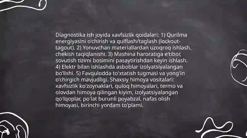 Dvigatelni diagnostikalash ish joyini o'rganish Mahmudov Xurshidbek 4