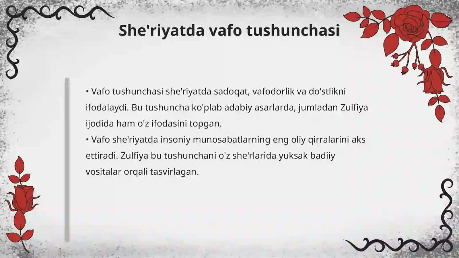 Zulfiya she'riyatida vafo timsoli 4