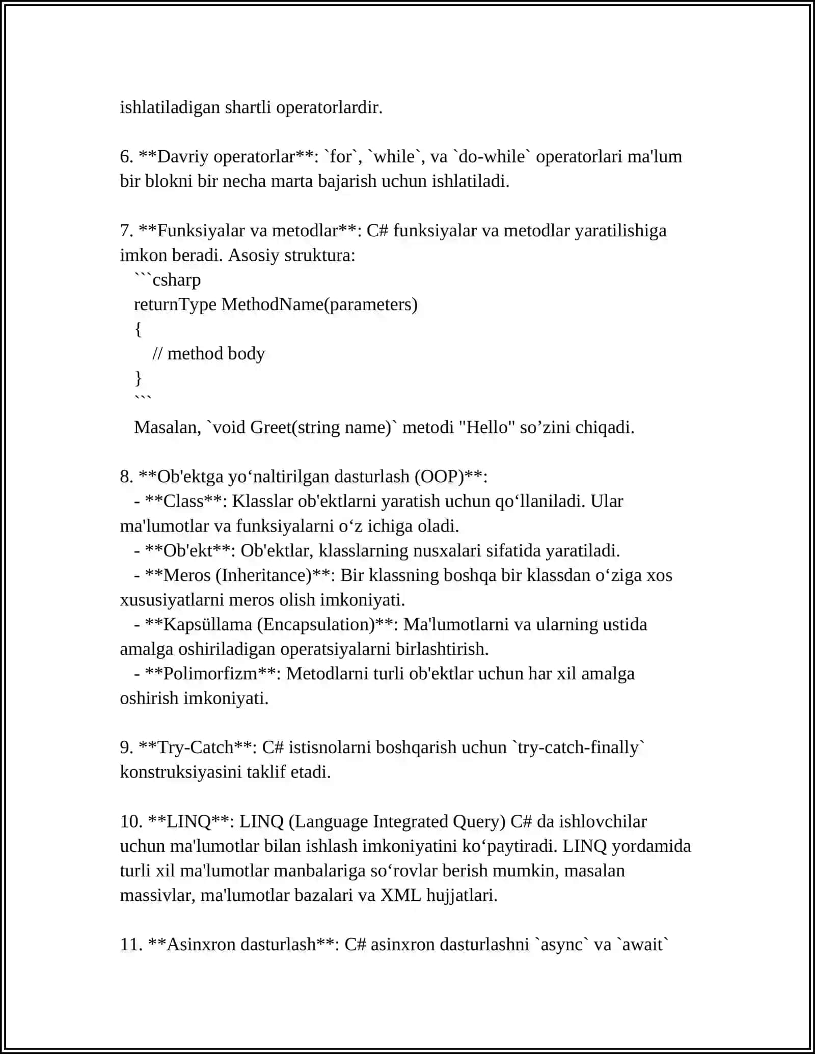 C # DASTURLASH TILI 4