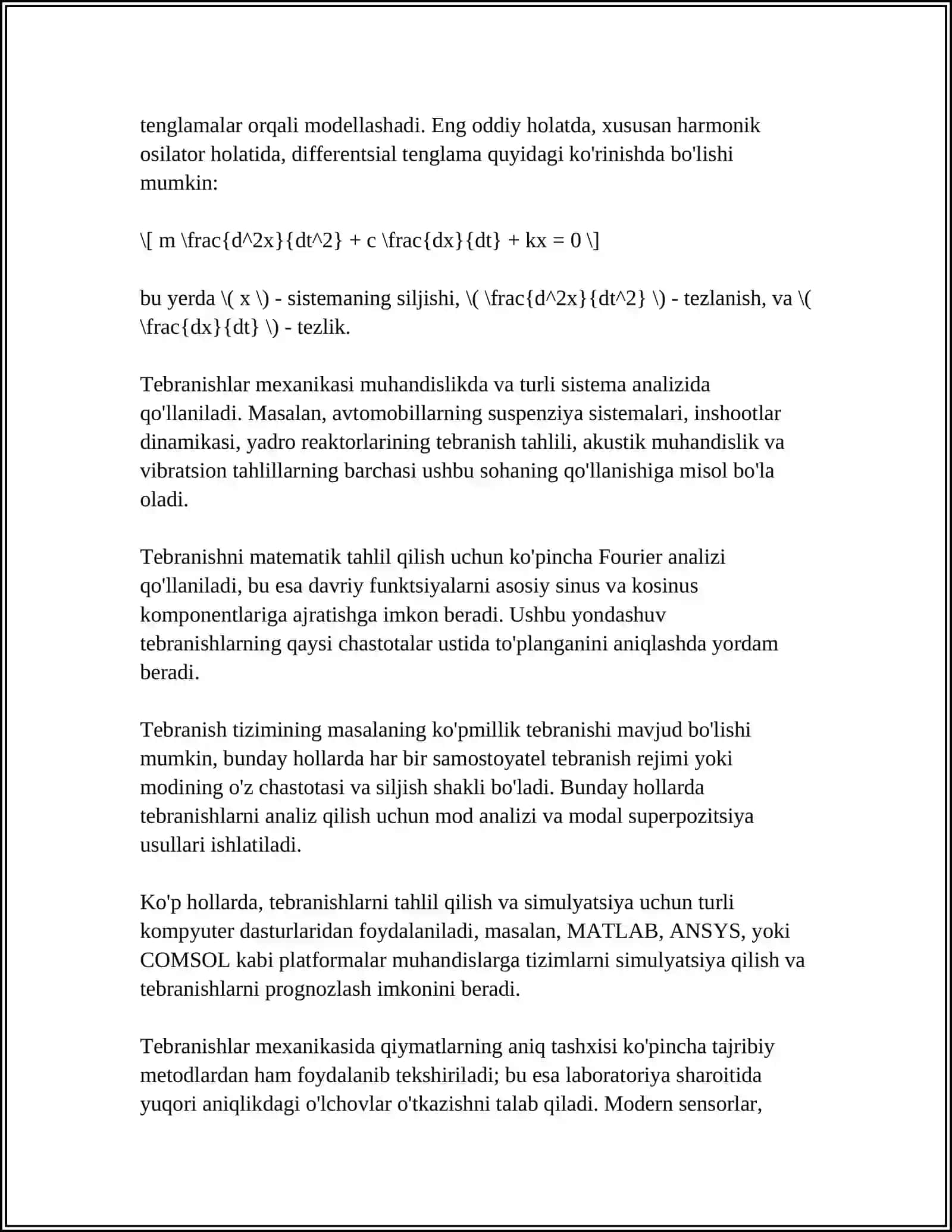 MEXANIK TEBRANISHLARNING DIFFERENSIAL TENGLAMALARI 4
