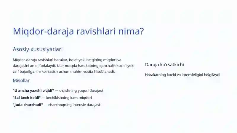 Miqdor-daraja ravishlari 4