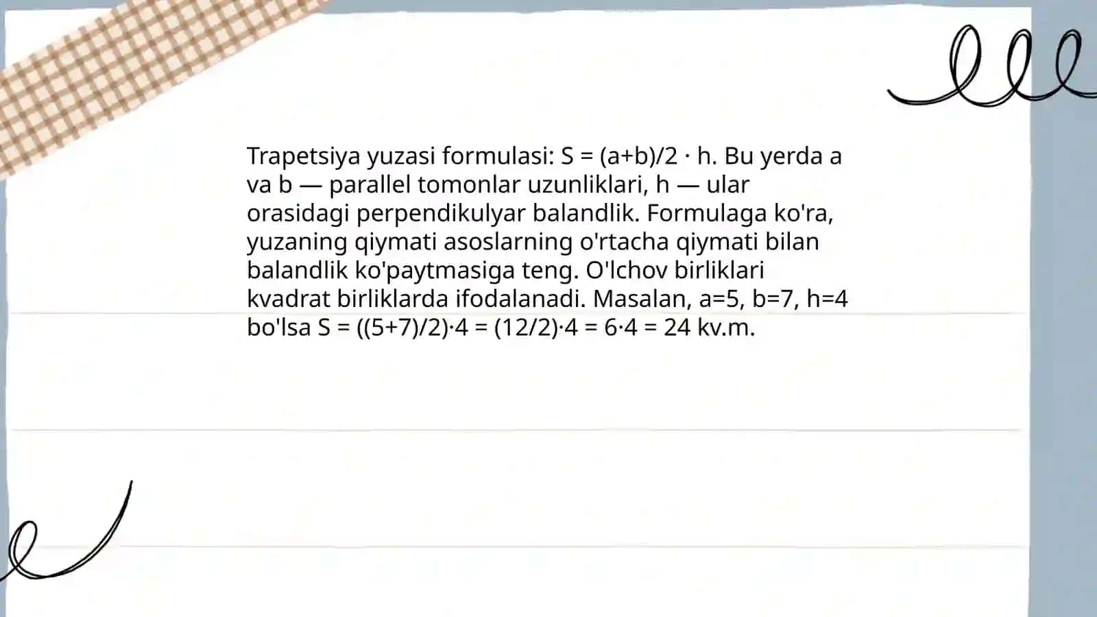 Romb va trapetsiya yuzi 4