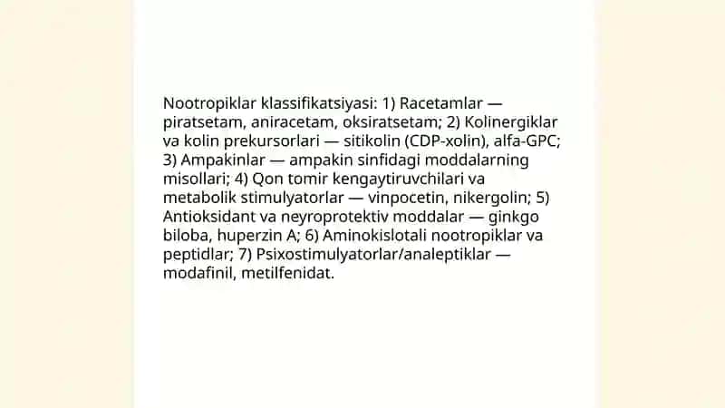 Nootrop vositalar. Analeptiklar 4