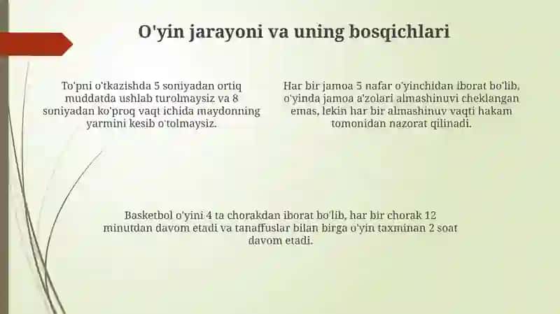 Sport oʻyinlari basketbol oʻyini qoidalari 4