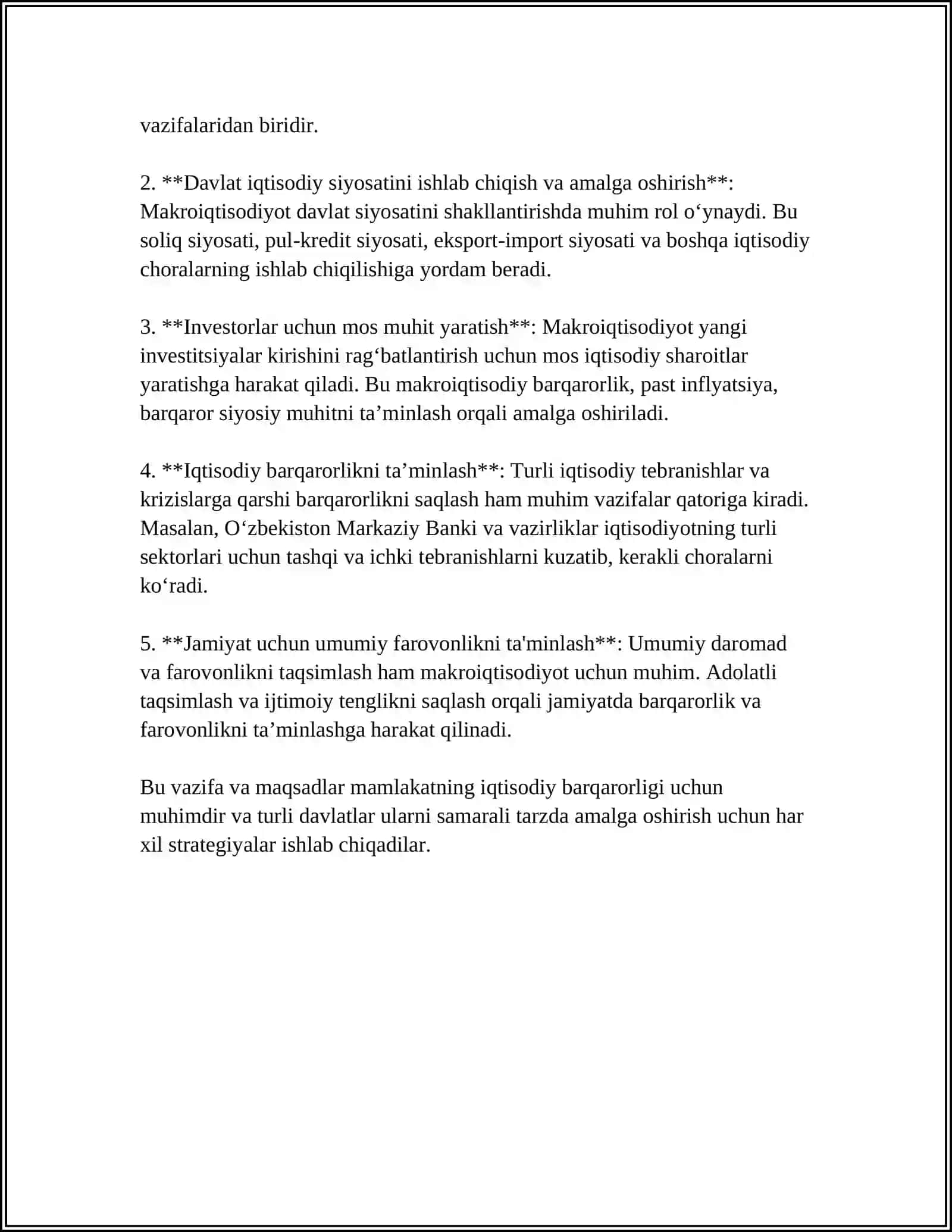 MAKROIQTISODIYOT. MAKROIQTISODIY TAHLIL VA UNING VAZIFALARI. ASOSIY MAKROIQTISODIY KO’RSATKICHLAR 4