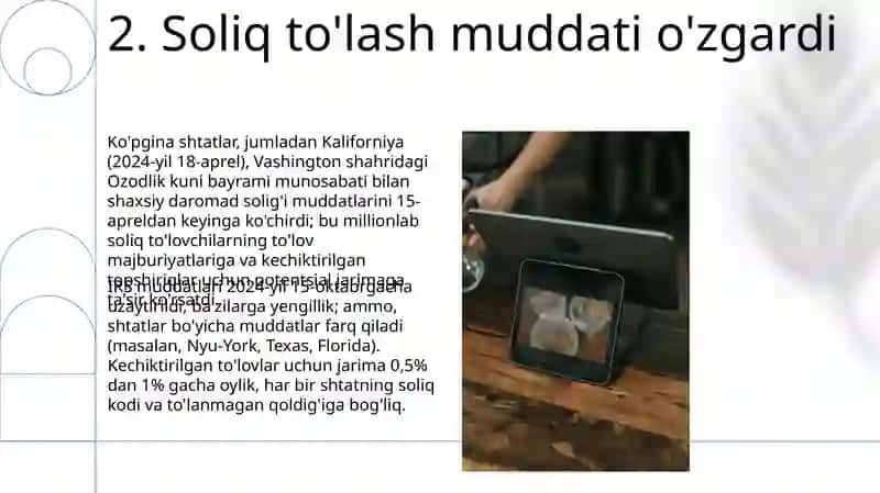 Soliqlarni to'lash muddatlarini o'zgartirish 4