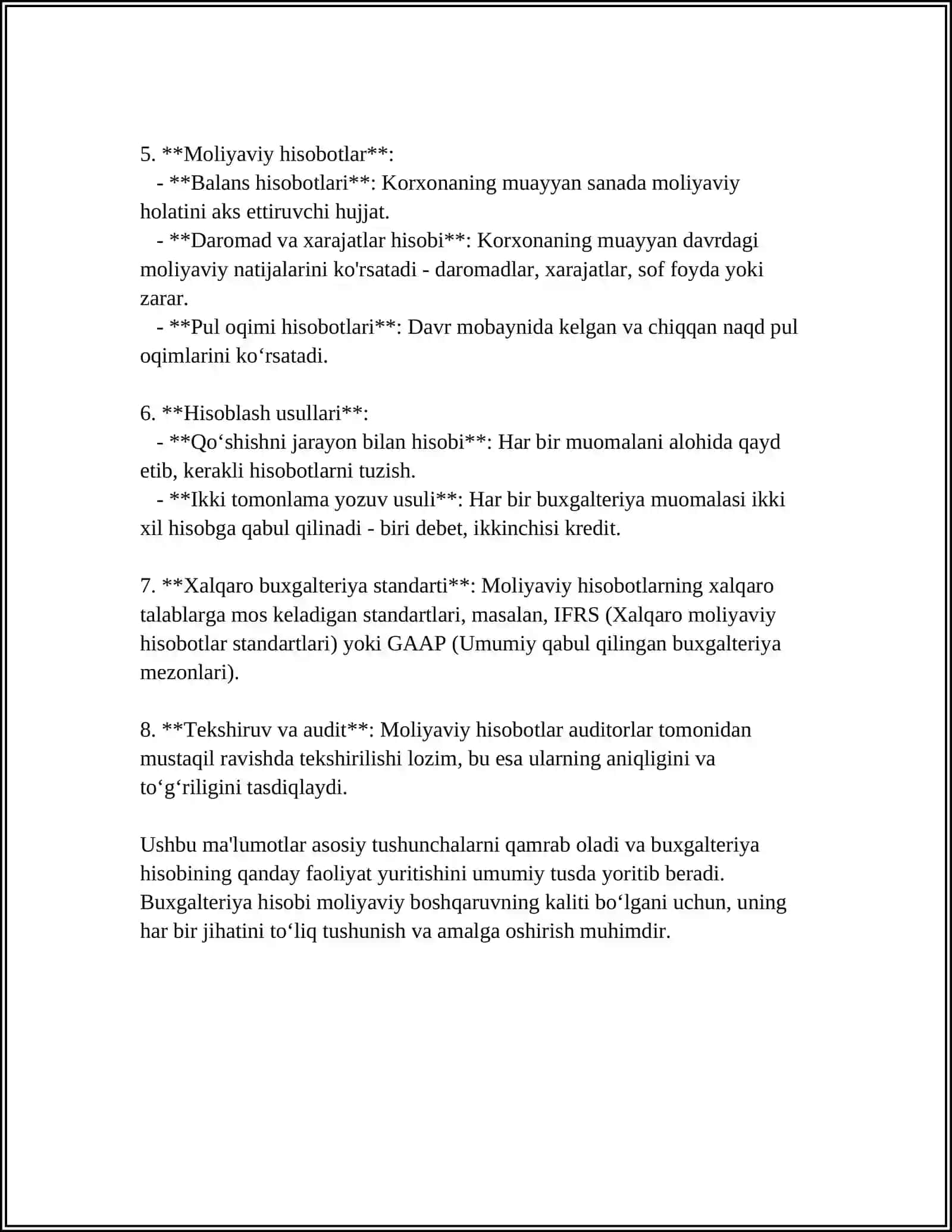 MUSTAQIL ISH Mavzu: BUGALTERIYA ISHLARI 4