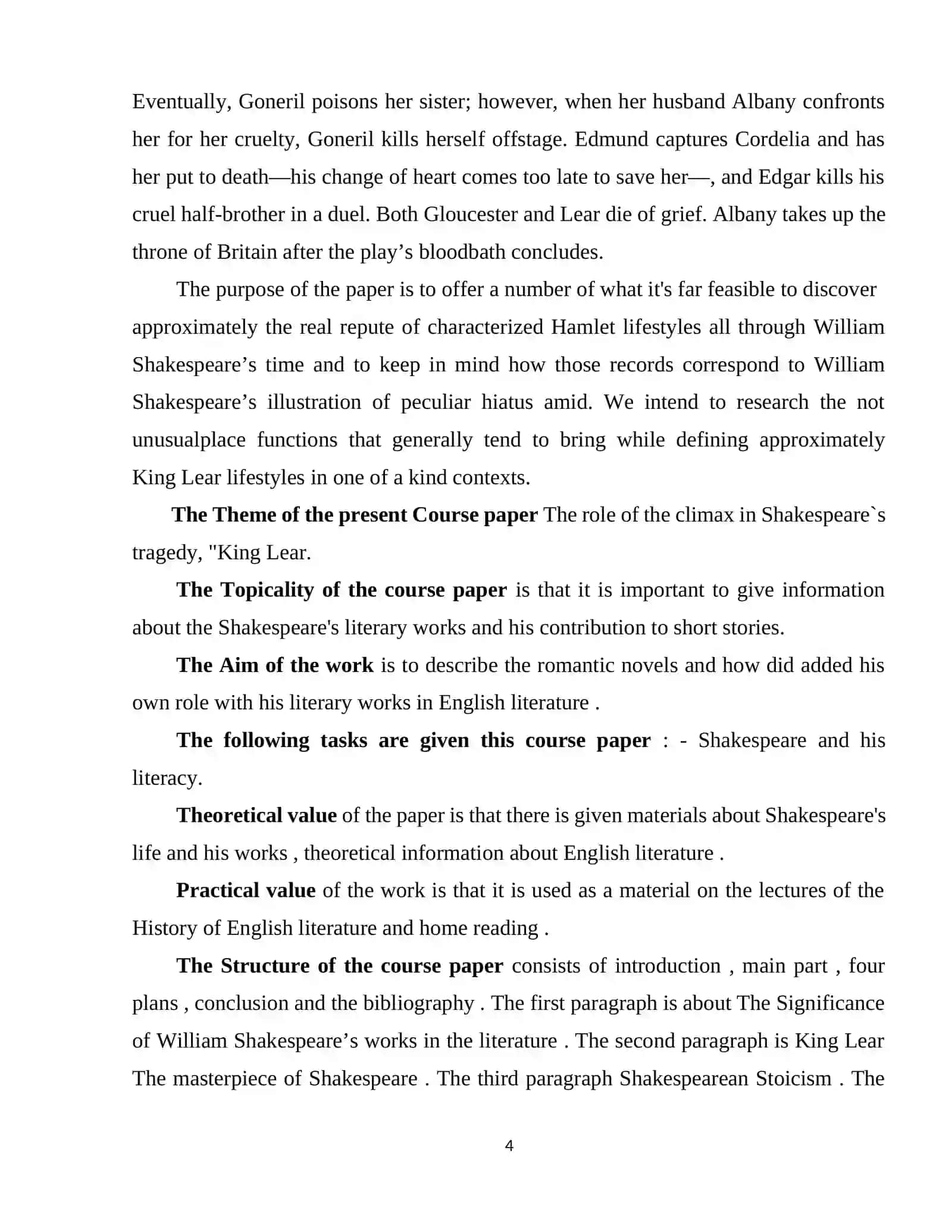 The role of the climax in Shakespeare`s tragedy, "King Lear" 4