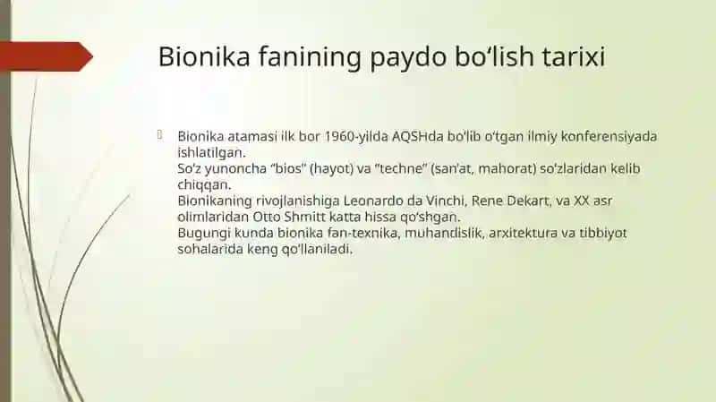 Bionika fanining paydo bo‘lishi va mohiyati 4