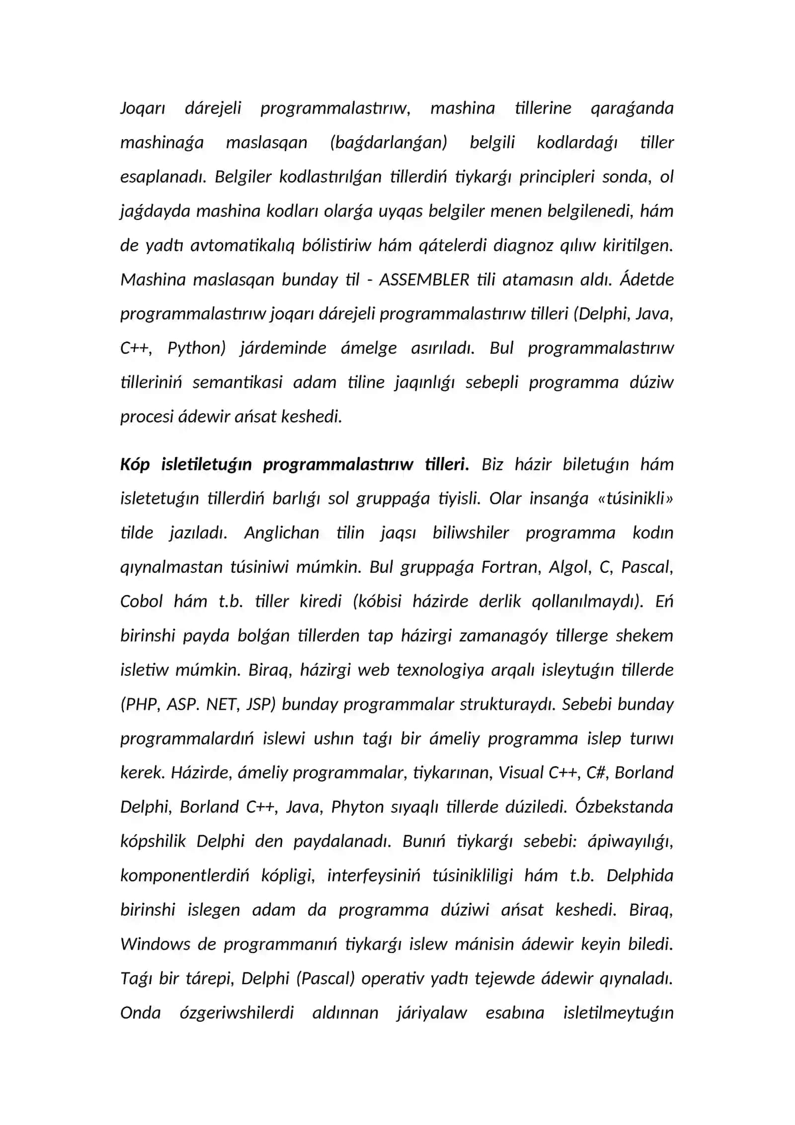 Programmalastiriw tilari hàm oniñ mùmkinshilikleri 4