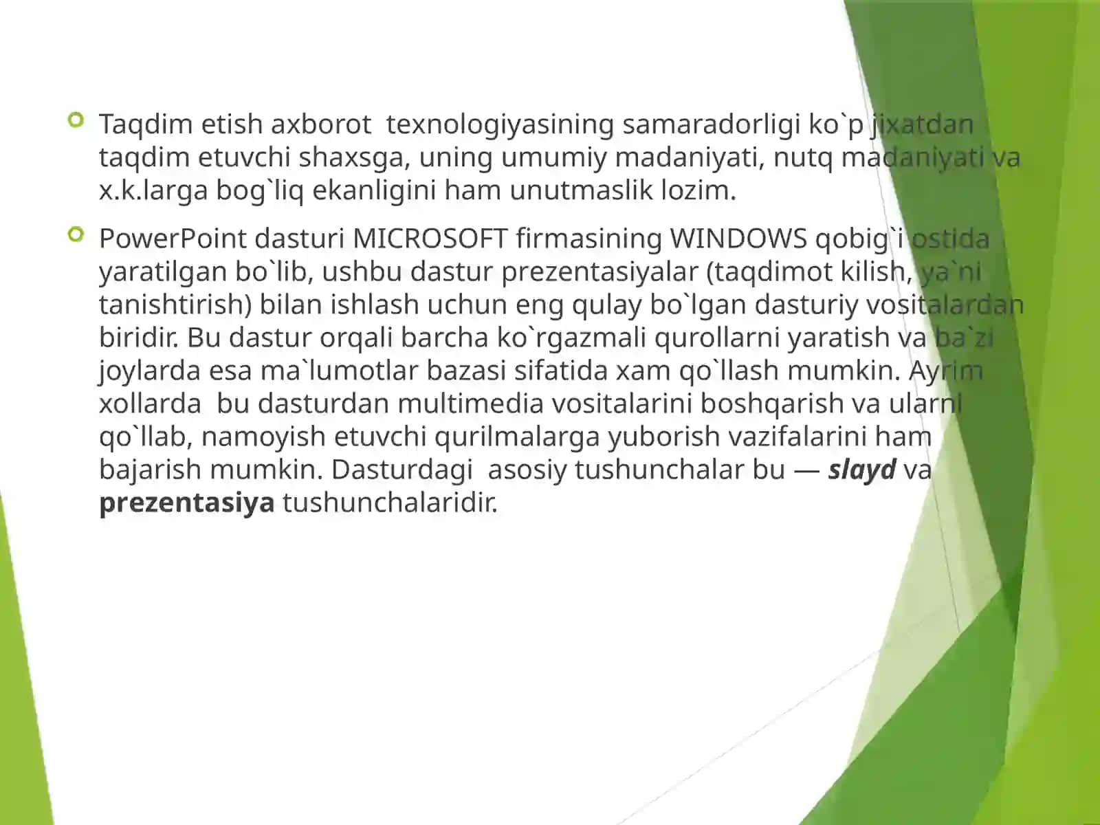 POWER POINT MUXARRIRI IMKONIYATLARI 4