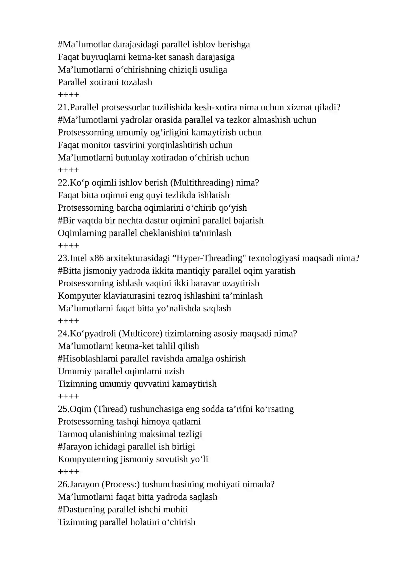 Parallel kompyuter arxitekturasi fanidan testlar to'plami javoblari bilan 4