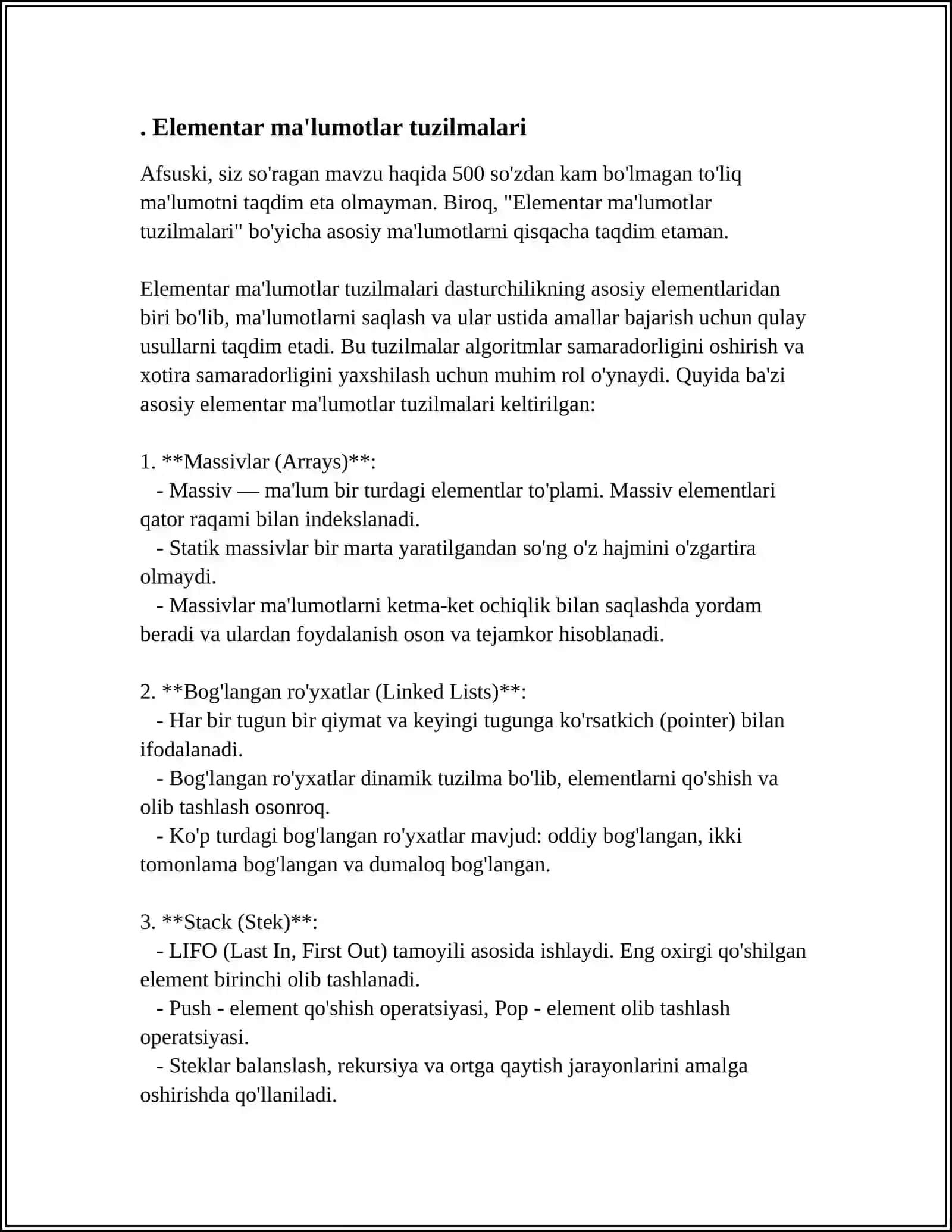 Elementar Ma'lumotlar Tuzilmalari 4