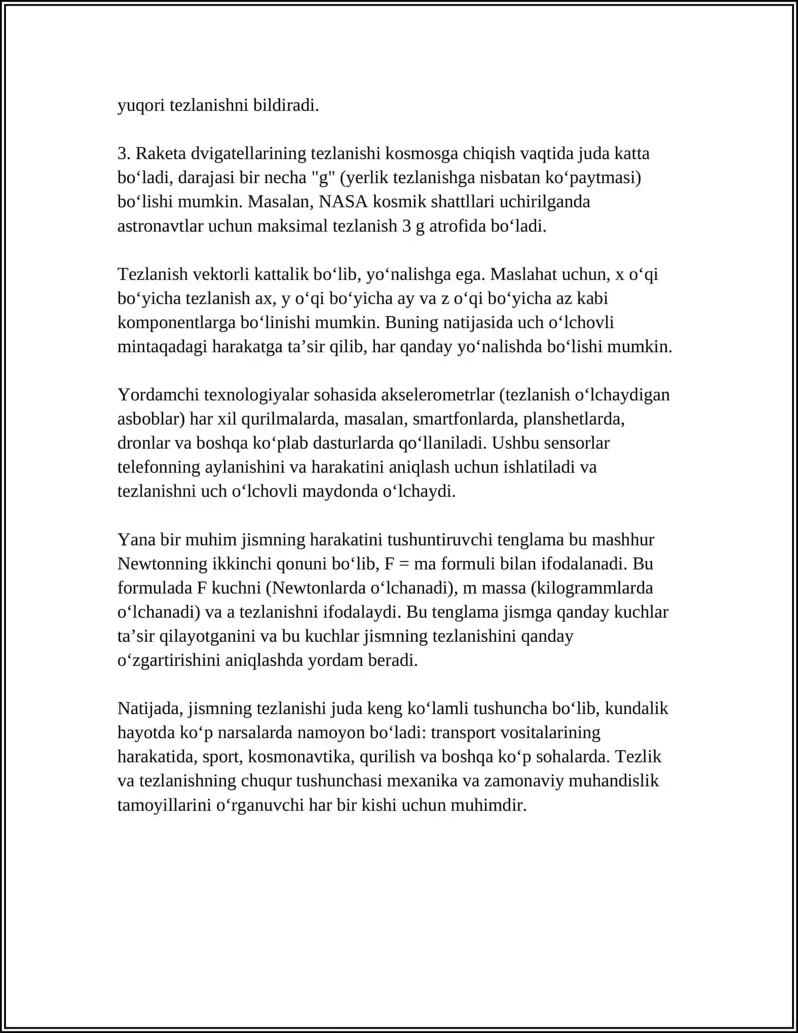 O'ZGARUVCHAN MASSALI JISMNING HARAKATI 4