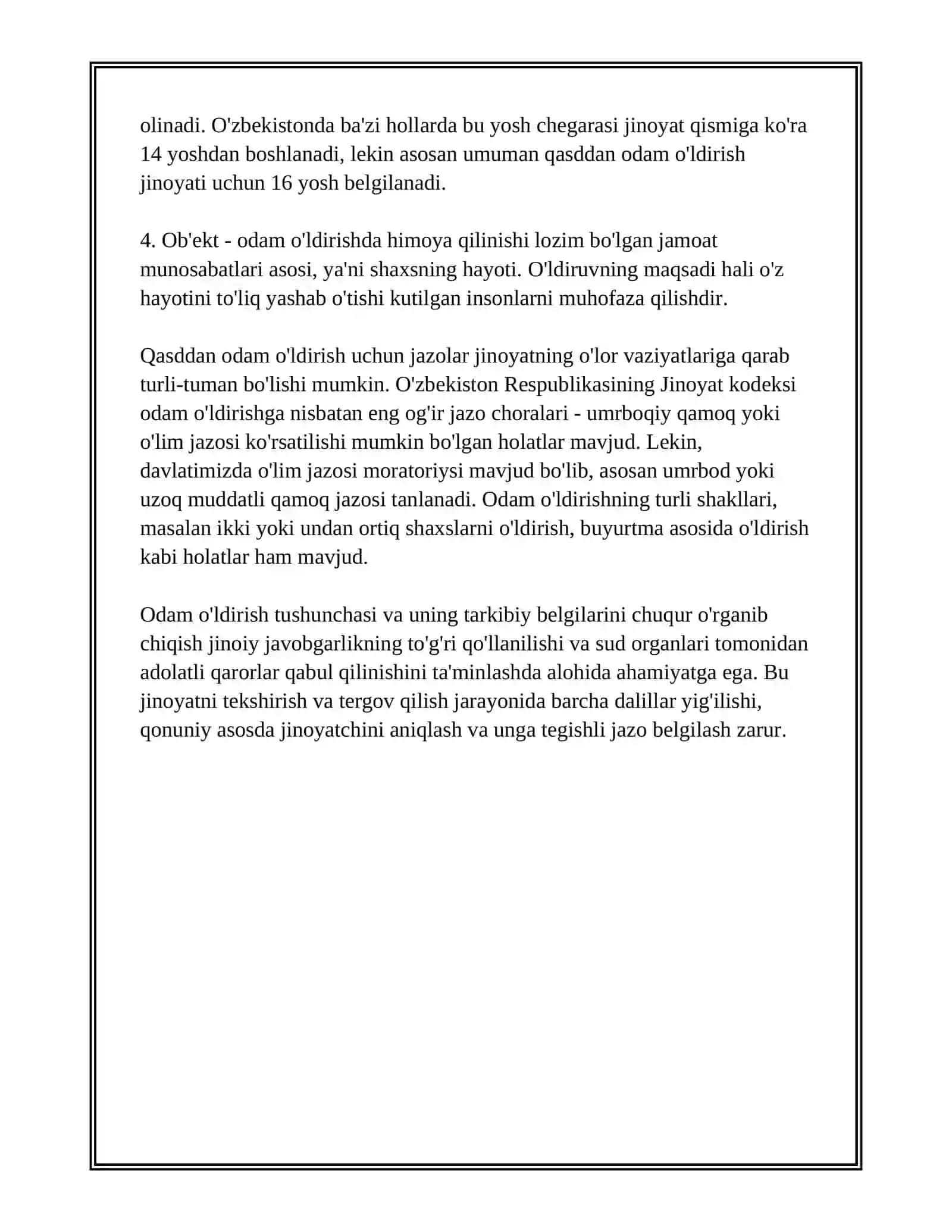 JINOYAT KODEKSI ODAM O'LDIRISH 4