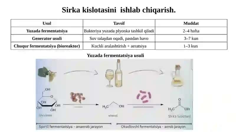 Sirka va kislotali mahsulotlar biotexnologiyasi 4