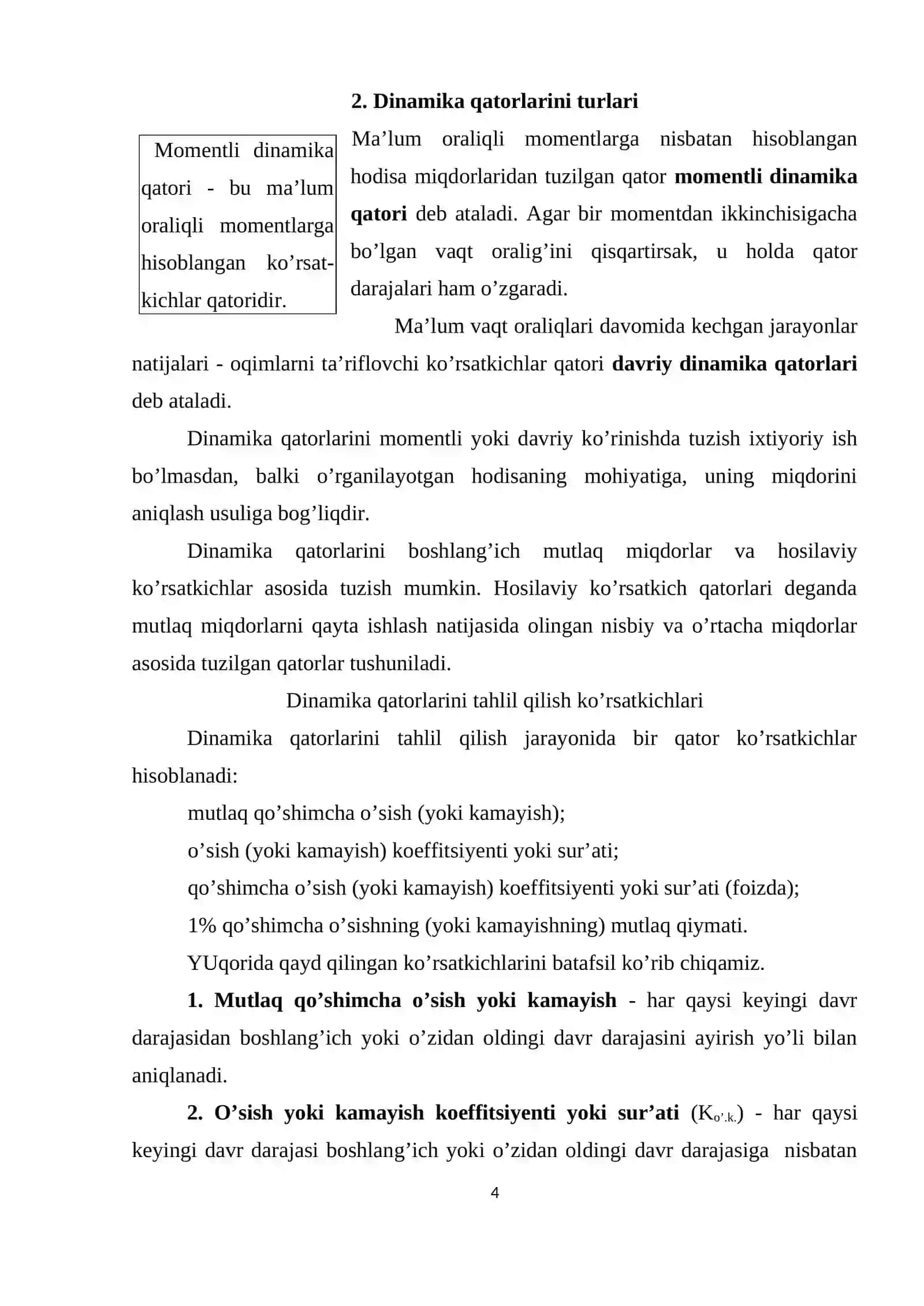 Dinamikani statistik o’rganish usullari 4