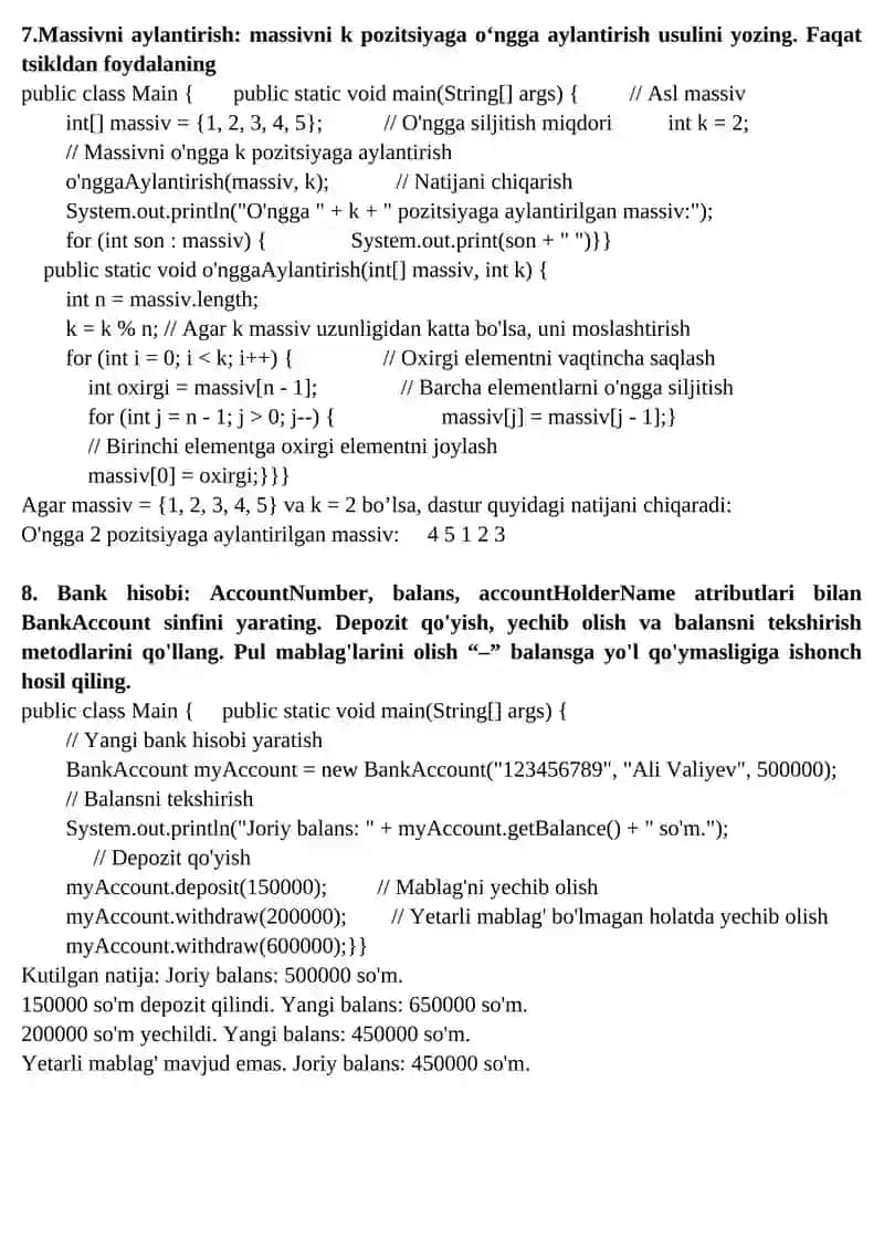 Elementlarning yig'indisini va o'rtachasini hisoblang 4