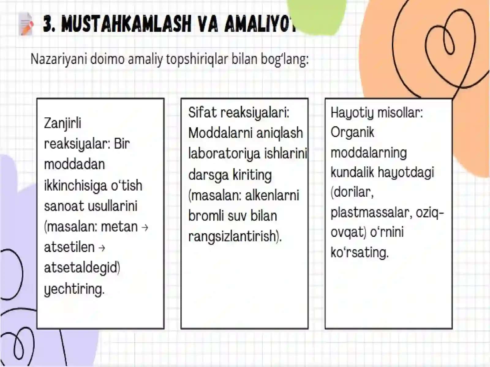 Organik kimyo bo’yicha darslarni tayyorlash. 4