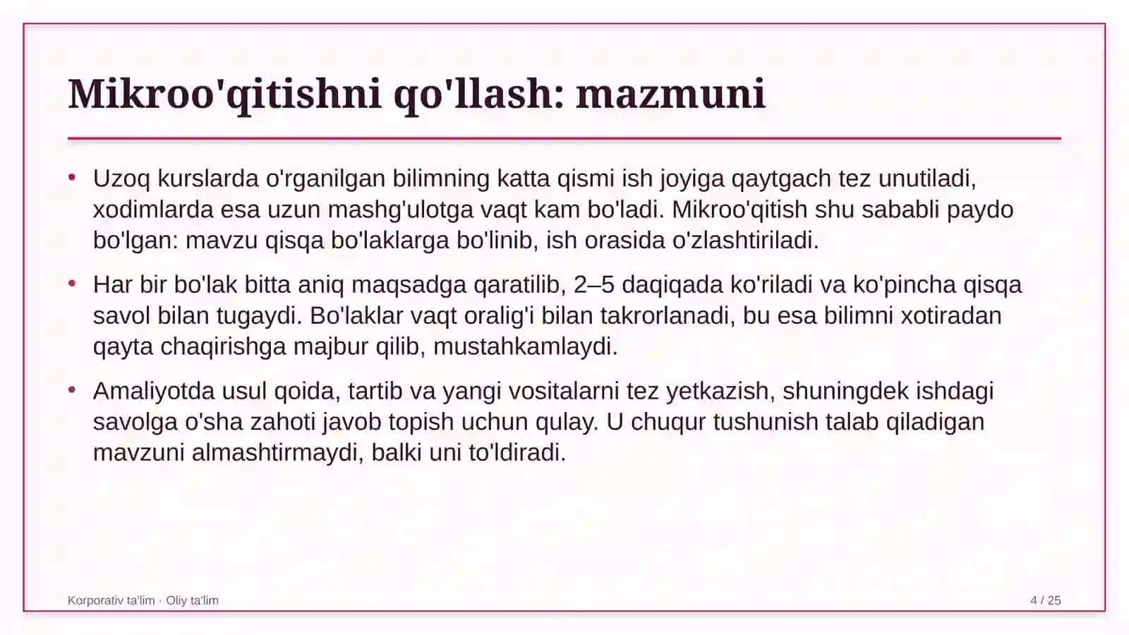 Kanselyariya do'konlarida mikroo'qitish usulini qo'llash 4