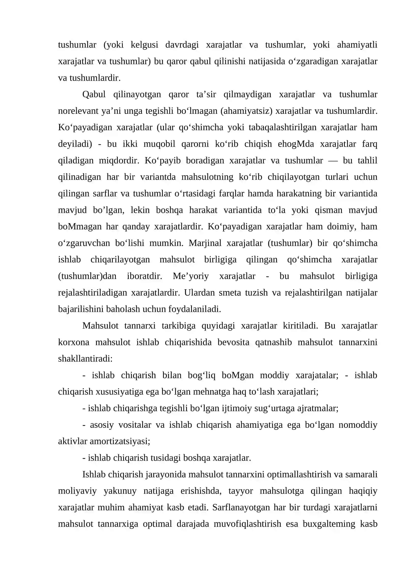 Xarajatlarning turkumlanishi va ular hisobining vazifalari 4