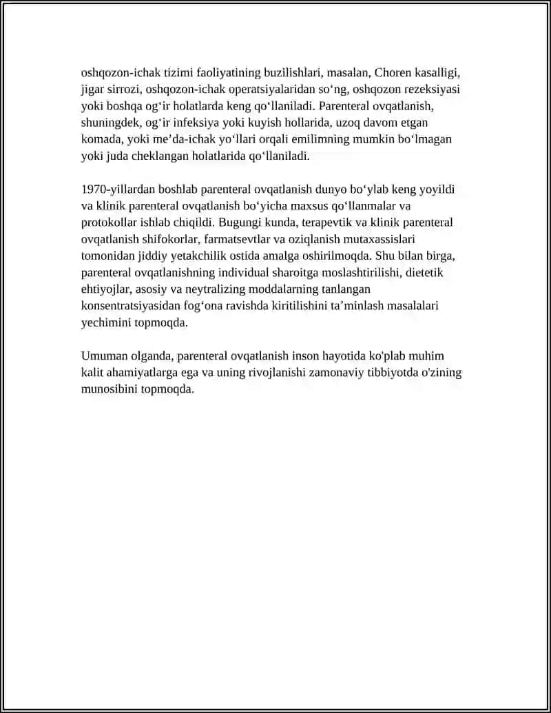 Parenteral ovqatlanish va uning klinik ahamiyati 4